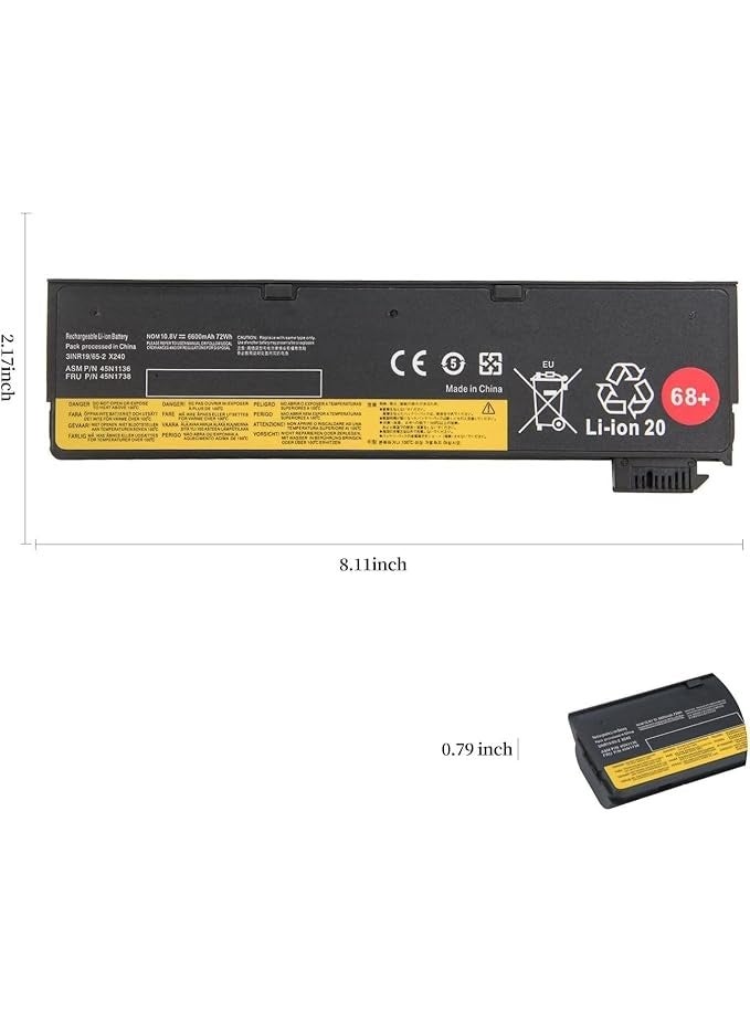68+ 0C52862 battery is compatible with Lenovo ThinkPad T440, T450, W530, X240, and other models, featuring a 72Wh capacity Replace - Image 2